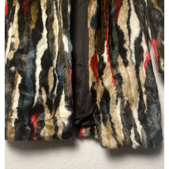 Zara Multicolor Faux Fur Coat XS Long Statement Jacket Plush Textured Outerwear - Picture 5 of 12